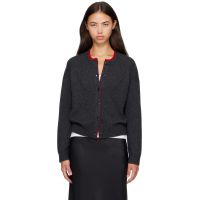 Loulou de Saison Gray & Red NICOLA Bicolor Cashmere Cardigan 262473F095007