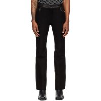 Ernest W. Baker Black Five Pocket Leather & Suede Trousers 262600M189002