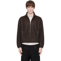Song for the Mute Brown Brushed Wool Long Zip Pullover Sweatshirt 262699M202003