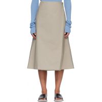 Rier Beige Cotton Bonded Midi Skirt 261661F092001