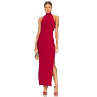 Halter Turtleneck Side Slit Gown Norma Kamali