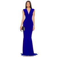 Sleeveless Deep V Neck Shirred Front Fishtail Gown Norma Kamali