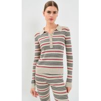 The Elder Statesman Libeccio Stripe Polo_Ecru/Red/Stone