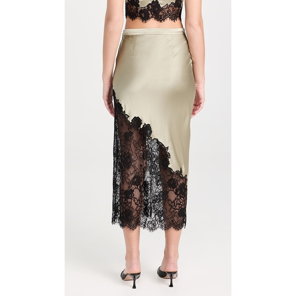  플뢰 르 드말 Fleur du Mal Silk and Lace Scallop Midi Skirt FDUMA30888