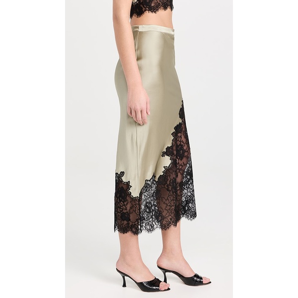  플뢰 르 드말 Fleur du Mal Silk and Lace Scallop Midi Skirt FDUMA30888