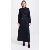 Harris Wharf London Women Long Double Breasted Tailored Coat Pressed Wool_Navy Blue