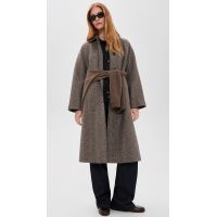 Harris Wharf London Balmacaan Patterned Cashmere Blend Jacket_Cream & Brown Herringbone