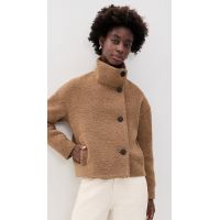 Harris Wharf London Cropped Funnel Boucle Jacket_Teddy Brown