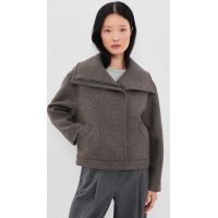 Harris Wharf London Wool Funnel Biker Jacket_Brown Grey