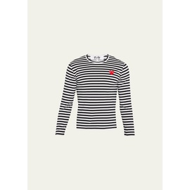 Comme des Garcons Mens Striped T-Shirt with Small Heart 2303047