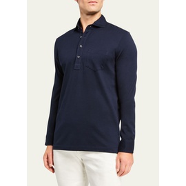 랄프로렌 Ralph Lauren Purple Label Mens Washed Long-Sleeve Pocket Polo Shirt, Navy 3119545