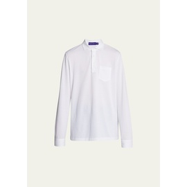 랄프로렌 Ralph Lauren Purple Label Mens Washed Long-Sleeve Pocket Polo Shirt, White 3119547