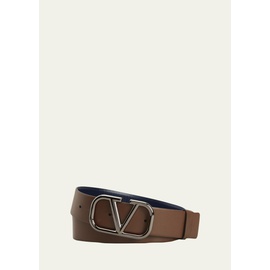 발렌티노 Valentino Garavani Mens Reversible Leather V-Logo Buckle Belt 4287953