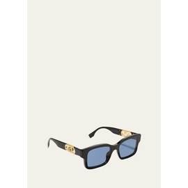 펜디 Fendi Mens Gold-Tone FF-Logo Rectangle Sunglasses 4379258