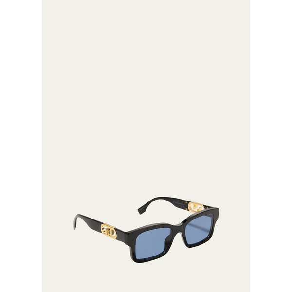 펜디 펜디 Fendi Mens Gold-Tone FF-Logo Rectangle Sunglasses 4379258