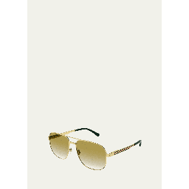 구찌 Gucci Mens Stripe Logo Metal Aviator Sunglasses 4399671
