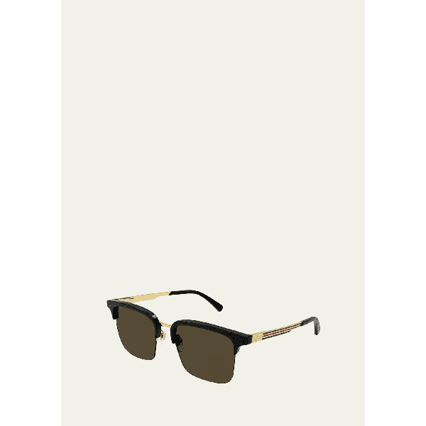 구찌 구찌 Gucci Mens Half-Rim Logo Stripe Rectangle Sunglasses 4399676