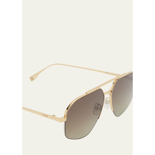 펜디 펜디 Fendi Mens Double-Bridge Metal Rectangle Sunglasses 4414927