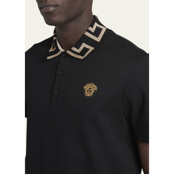베르사체 베르사체 Versace Mens Greca-Collar Polo Shirt 4432358