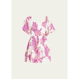 Tanya Taylor Ohara Puff-Sleeve Cinched Mini Dress 4432457