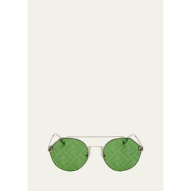 펜디 Fendi Mens Monogram-Lens Round Sunglasses 4435849