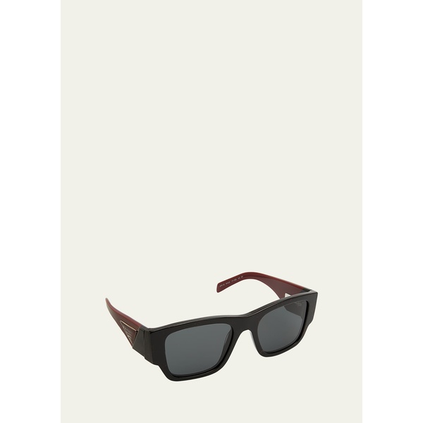프라다 Prada Mens Triangle Logo Bicolor Rectangle Sunglasses 4442335