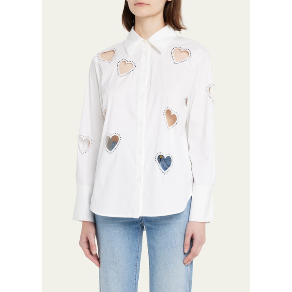  Alice + Olivia Finely Embellished Button-Front Heart Cutout Shirt 4465778
