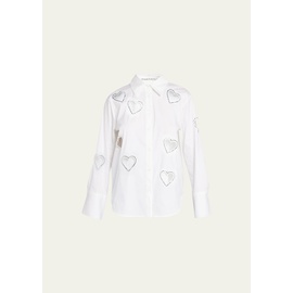 Alice + Olivia Finely Embellished Button-Front Heart Cutout Shirt 4465778