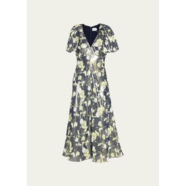 Tanya Taylor Evette Lurex Floral Metallic Midi Dress 4472090