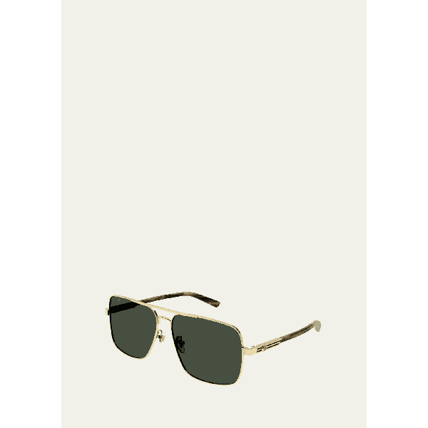 구찌 구찌 Gucci Mens Stripe Logo Metal Aviator Sunglasses 4472720