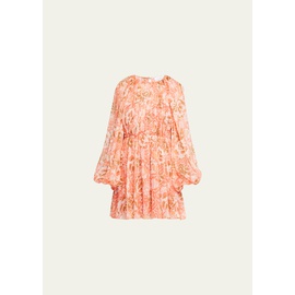Tanya Taylor York Floral Linen-Silk Blouson-Sleeve Mini Dress 4512515