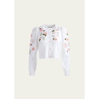 Alice + Olivia Kitty Floral-Embroidered Puff-Sleeve Cardigan 4544923