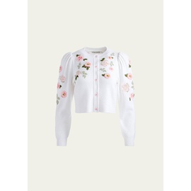 Alice + Olivia Kitty Floral-Embroidered Puff-Sleeve Cardigan 4544923