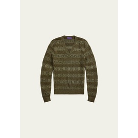 랄프로렌 Ralph Lauren Purple Label Mens Linen Fairisle V-Neck Sweater 4550964