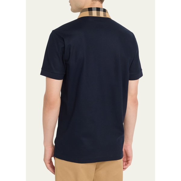 버버리 버버리 Burberry Mens Pique Check-Collar Polo Shirt 4564346