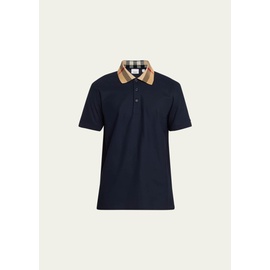 버버리 Burberry Mens Pique Check-Collar Polo Shirt 4564346