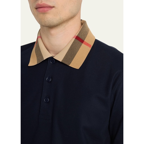 버버리 버버리 Burberry Mens Pique Check-Collar Polo Shirt 4564346