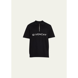 지방시 Givenchy Mens 4G Pique Zip Polo Shirt 4569828
