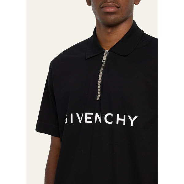 지방시 지방시 Givenchy Mens 4G Pique Zip Polo Shirt 4569828