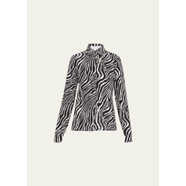 Michael Kors Collection Hansen Zebra-Print Button-Front Silk Shirt 4601076