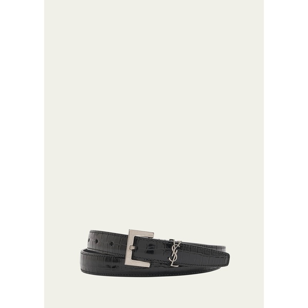 생로랑 생로랑 Saint Laurent Mens Skinny Croc-Embossed Leather Belt 4619694