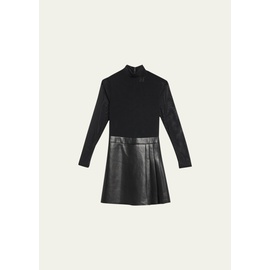 Alice + Olivia Chara Long-Sleeve Vegan Leather Pleated Mini Dress 4647041