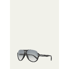 톰포드 TOM FORD Dimitry Half-Rim Aviator Sunglasses, Matte Black/Shiny Dark Ruthenium/Gradient Blue 53299