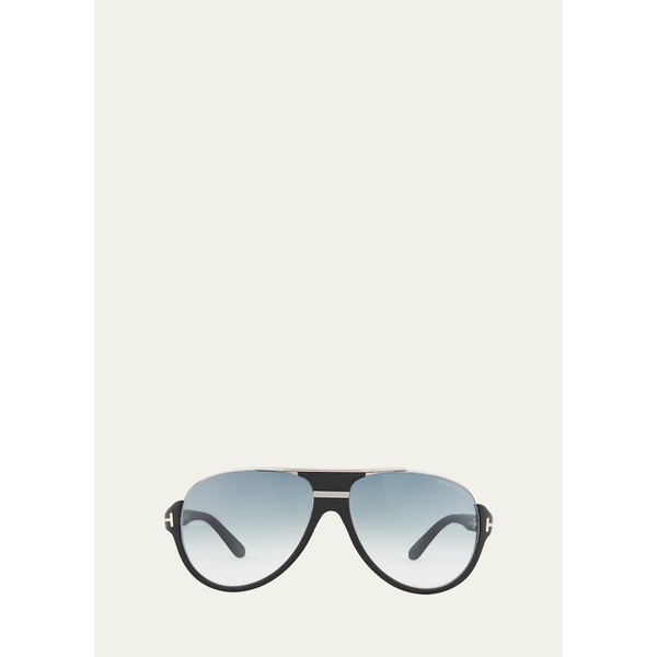 톰포드 톰포드 TOM FORD Dimitry Half-Rim Aviator Sunglasses, Matte Black/Shiny Dark Ruthenium/Gradient Blue 53299