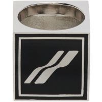 We11done Silver & Black Square Logo Dice Ring 221327M147000