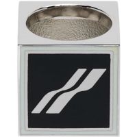 We11done Silver & Black Square Logo Dice Ring 221327M147001