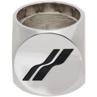 We11done Silver & Black Logo Dice Ring 221327M147002