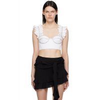 AREA White Ruffle Tank Top 231372F087000