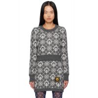 Marine Serre Gray Moon Argyle Knit Cropped Sweater 242020F096004
