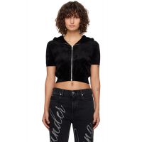 Alexanderwang.t Black Cropped Zip-Up Hoodie 242214F097007